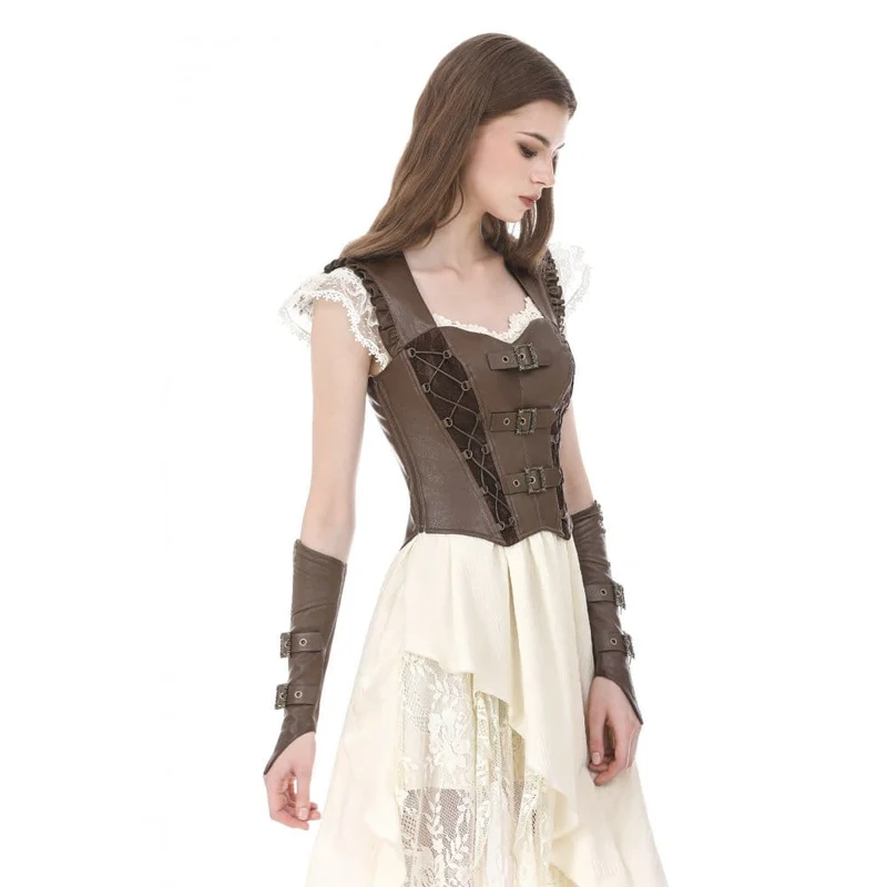 Steampunk-Weste für Damen mit Schnallenriemen, seitlichem Reißverschluss und Cut-Outs