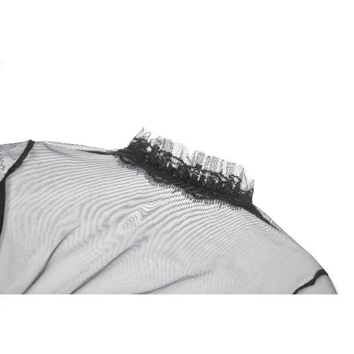 Gothic-Mantel für Damen mit Spitzenapplikationen, transparentem Design und ausgestellten Ärmeln