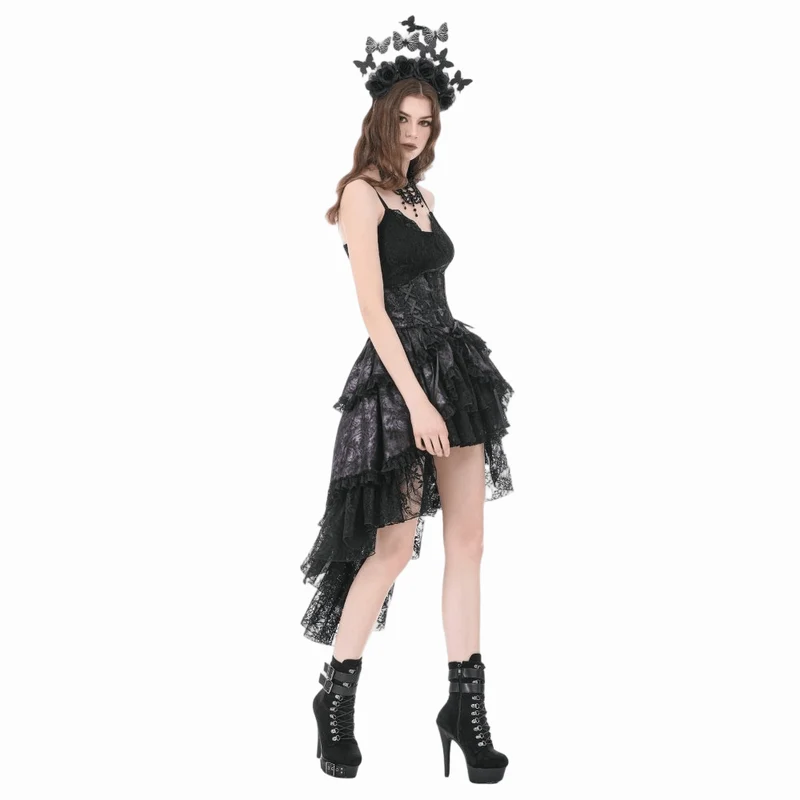 Gothic-Rock für Damen mit Schmetterlings-Schleife und Schnürung, asymmetrischem Saum