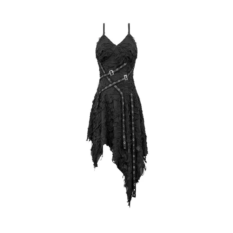 Punk-Slipkleid für Damen mit Ösenriemen und asymmetrischem Saum