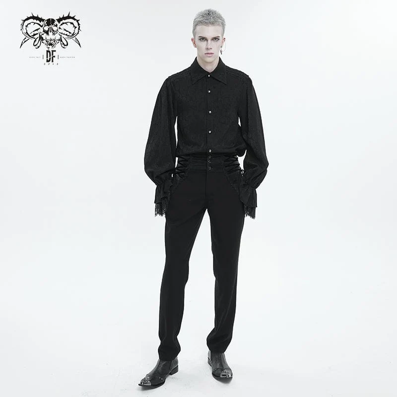 Gothic Herrenhemd mit Puffärmeln und Spitzensaum Schwarz