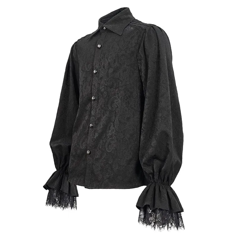 Gothic Herrenhemd mit Puffärmeln und Spitzensaum Schwarz