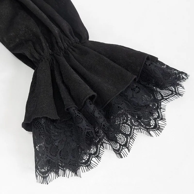 Gothic Herrenhemd mit Puffärmeln und Spitzensaum Schwarz