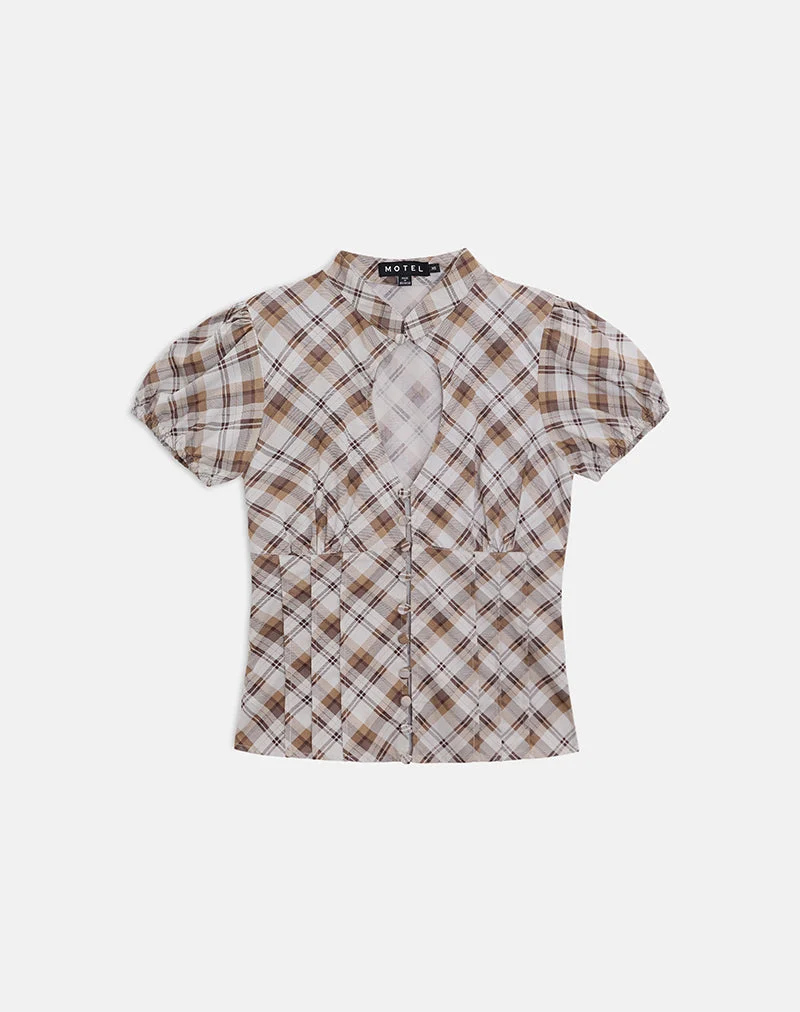 Yasuda-Bluse mit schrägem Karomuster in Braun