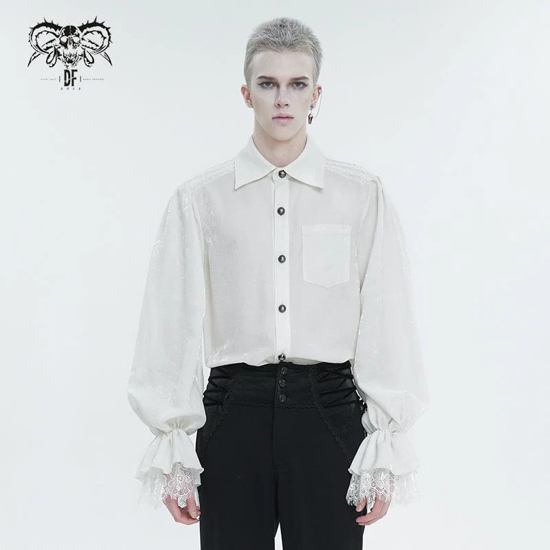 Gothic Herrenhemd mit Puffärmeln und Spitzensaum Weiß