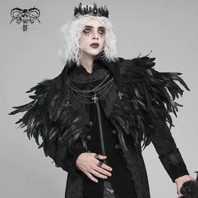 Gothic-Umhang mit Blumenstickerei und Federn für Herren