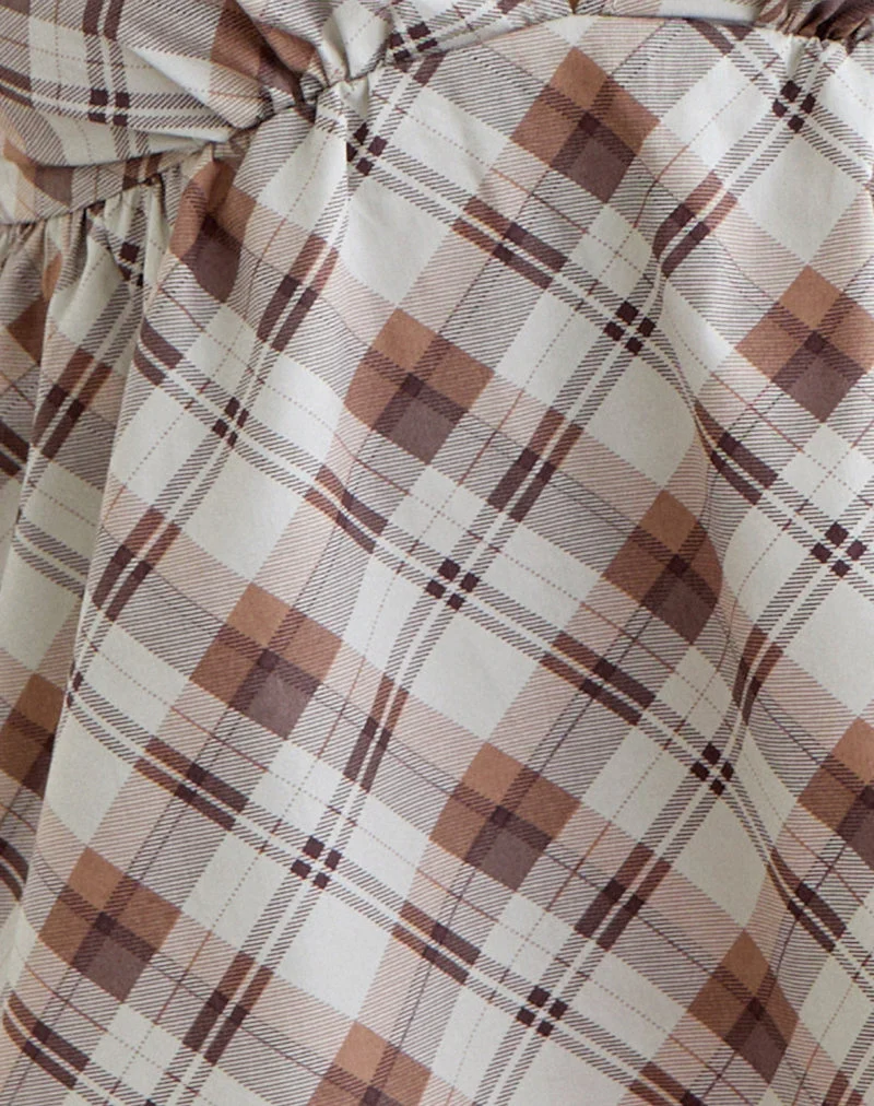 Luz Babydoll-Top mit schrägem Karomuster in Braun