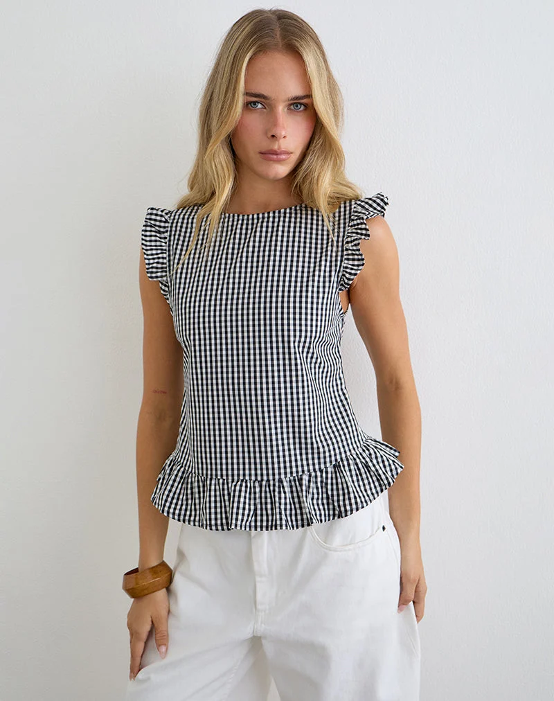 Salome Peplum-Top in Mini-Gingham, grau