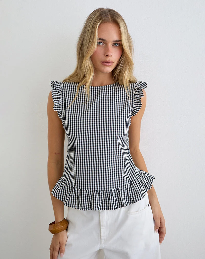 Salome Peplum-Top in Mini-Gingham, grau