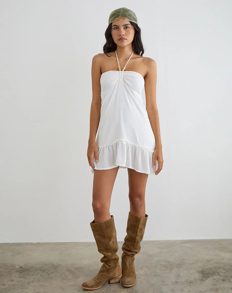 Yvelise Minikleid in cremefarbenem Crinkle-Stoff mit Perlen
