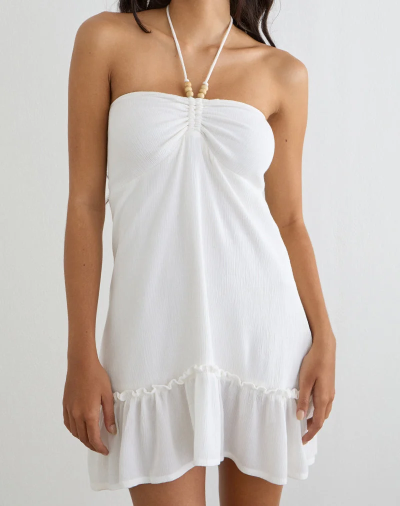 Yvelise Minikleid in cremefarbenem Crinkle-Stoff mit Perlen