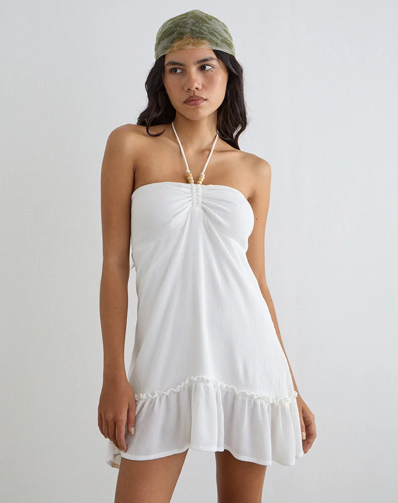 Yvelise Minikleid in cremefarbenem Crinkle-Stoff mit Perlen