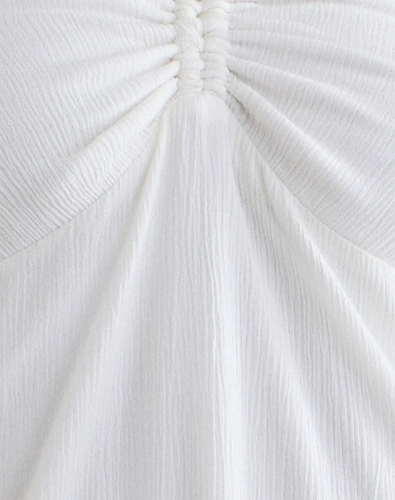 Yvelise Minikleid in cremefarbenem Crinkle-Stoff mit Perlen