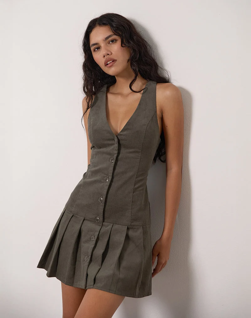 Starrin Knopf Minikleid in Cord Braun