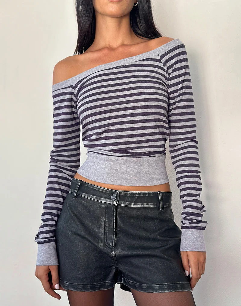 Yacin Slouchy Top in Grau und Schwarz gestreift