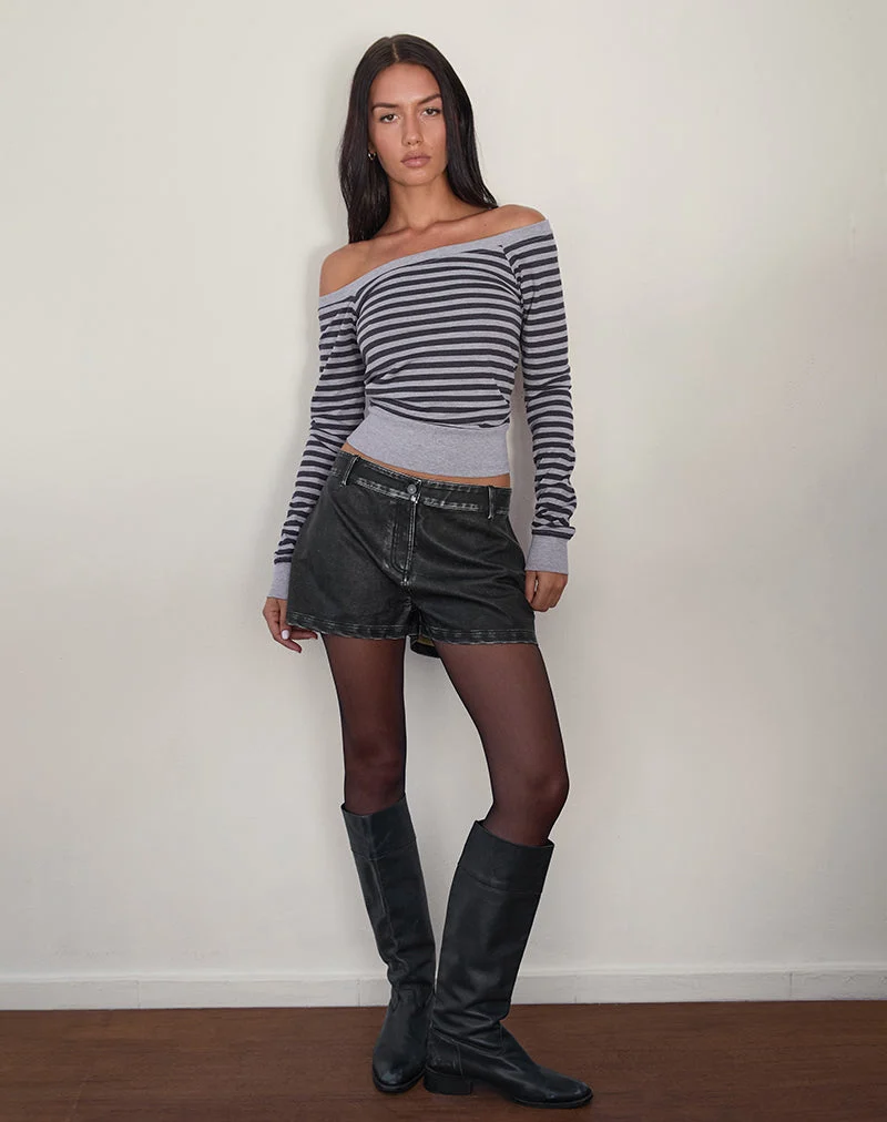 Yacin Slouchy Top in Grau und Schwarz gestreift