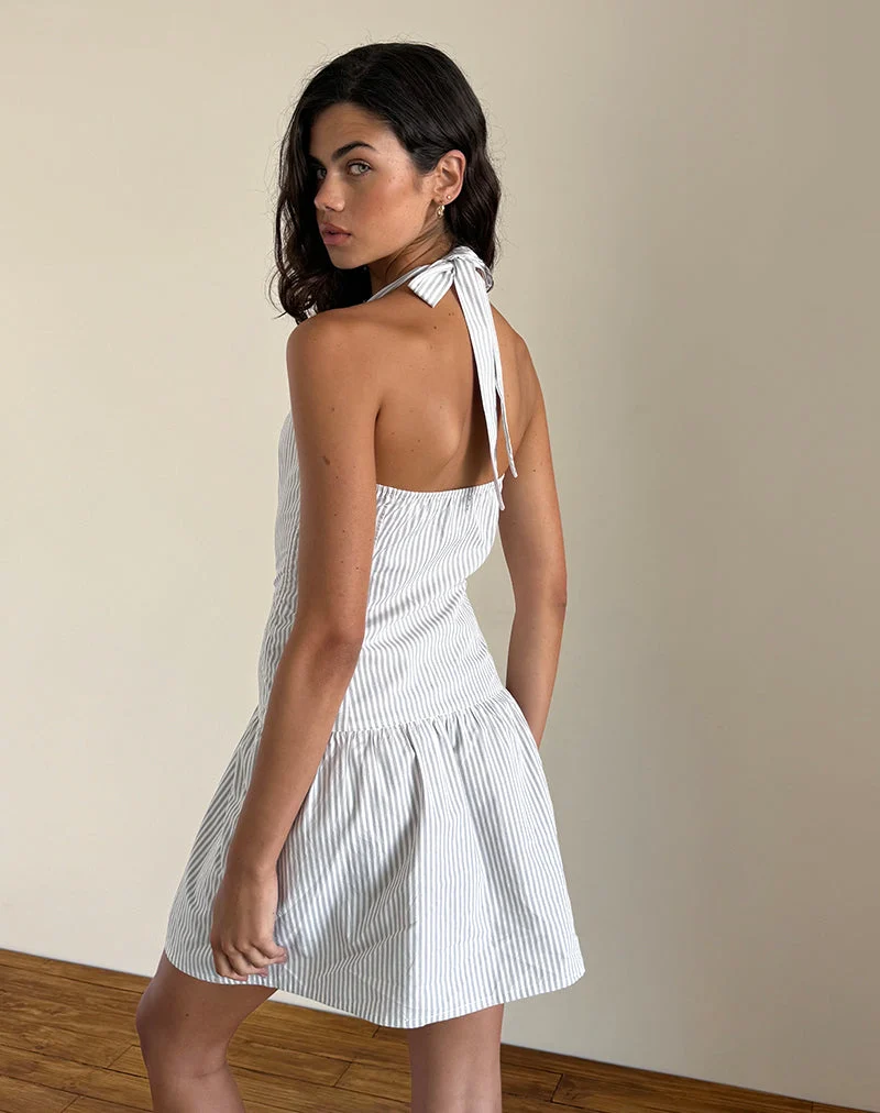 Panja Mini-Halterkleid mit kleinen vertikalen Streifen in Grau