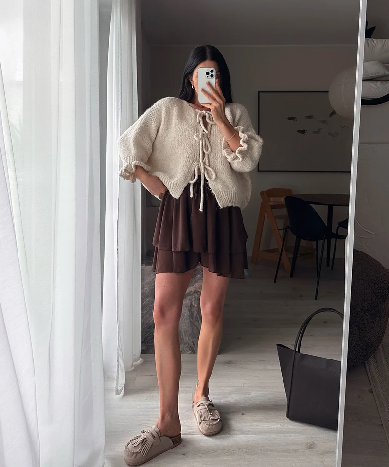 Cardigan Schleife Fia Dreiviertel Beige
