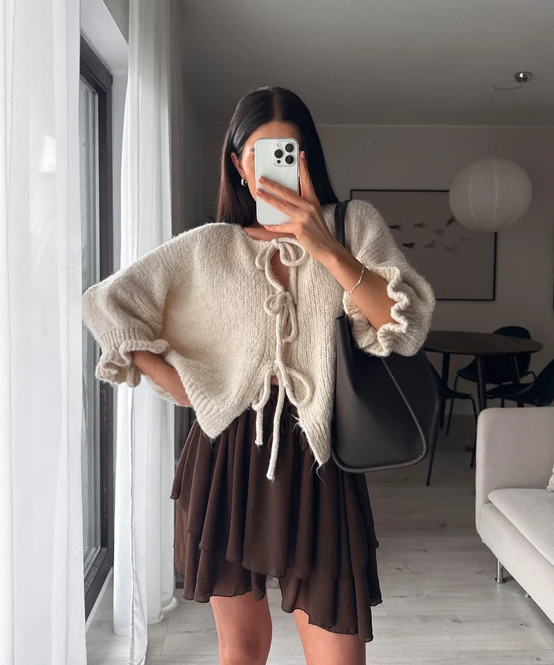 Cardigan Schleife Fia Dreiviertel Beige