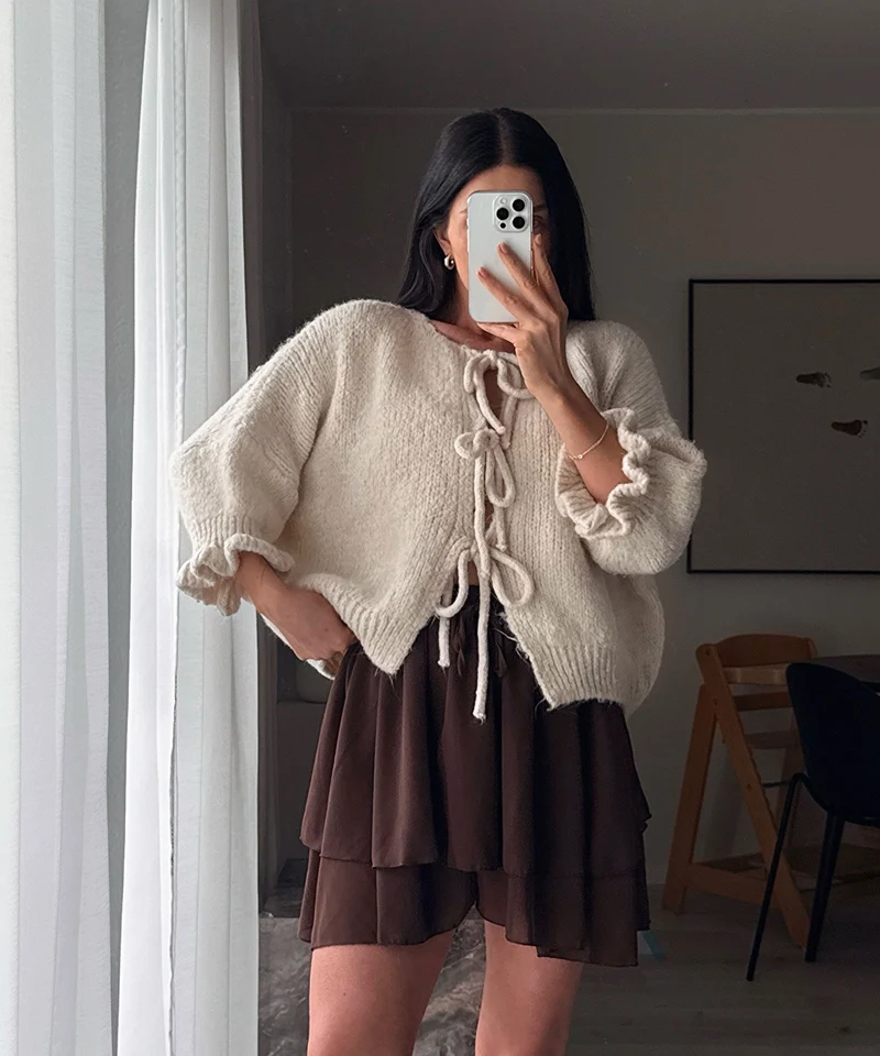 Cardigan Schleife Fia Dreiviertel Beige