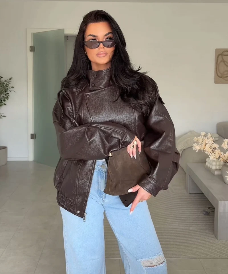 Kunstleder Jacke Rina Dunkelbraun