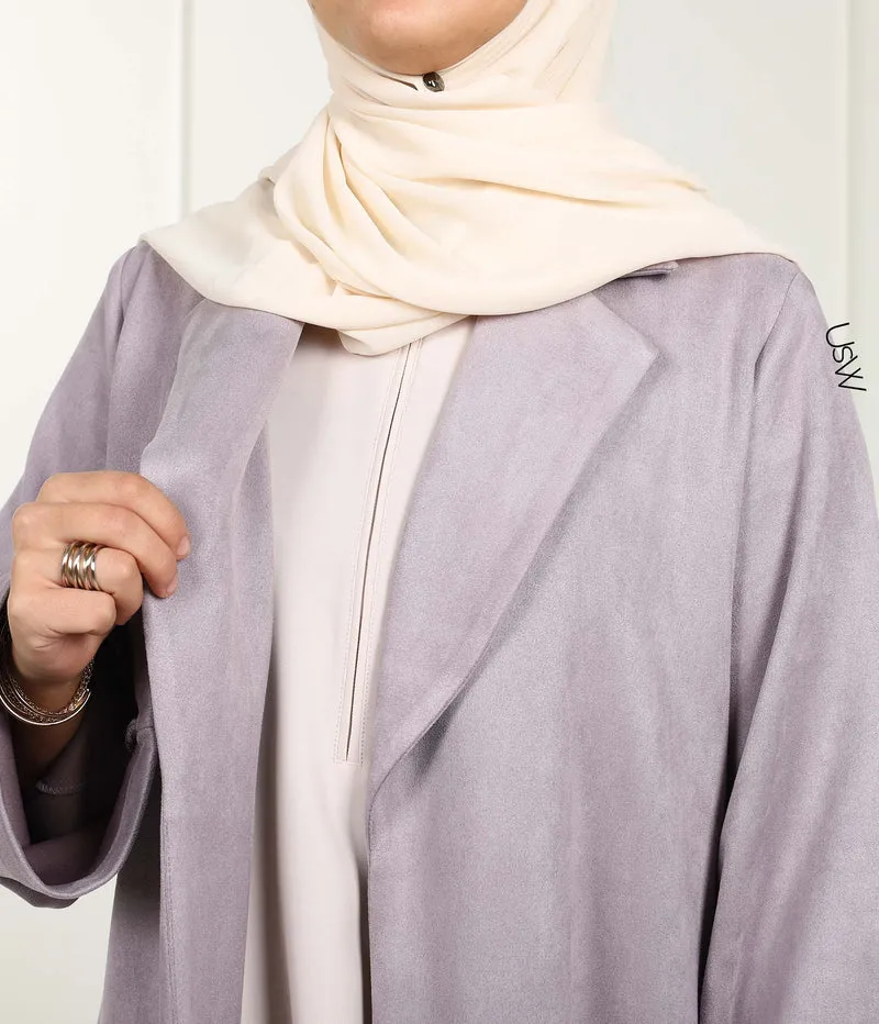 Langer Kimono-Blazer aus Wildleder – Sanftes Flieder