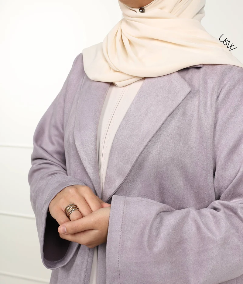 Langer Kimono-Blazer aus Wildleder – Sanftes Flieder