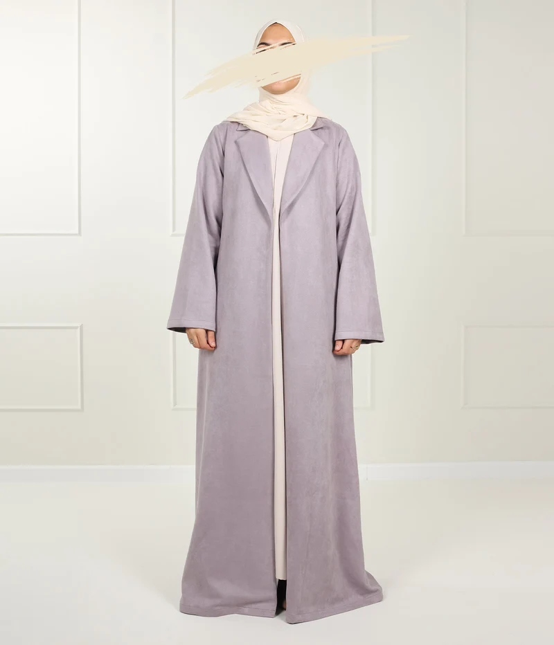 Langer Kimono-Blazer aus Wildleder – Sanftes Flieder