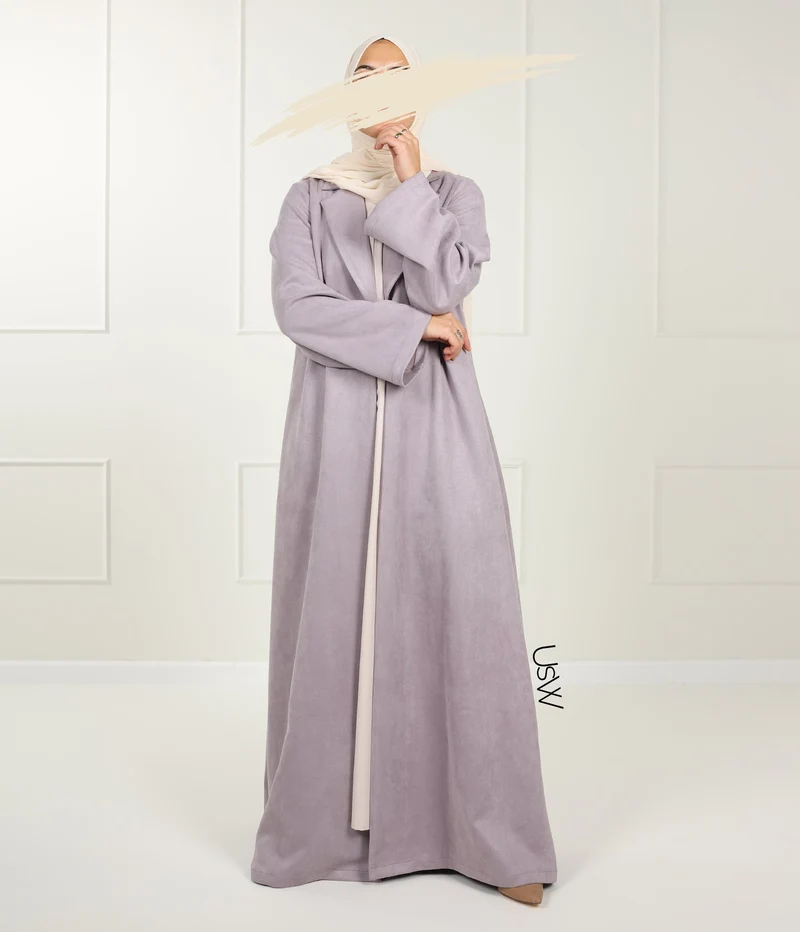 Langer Kimono-Blazer aus Wildleder – Sanftes Flieder