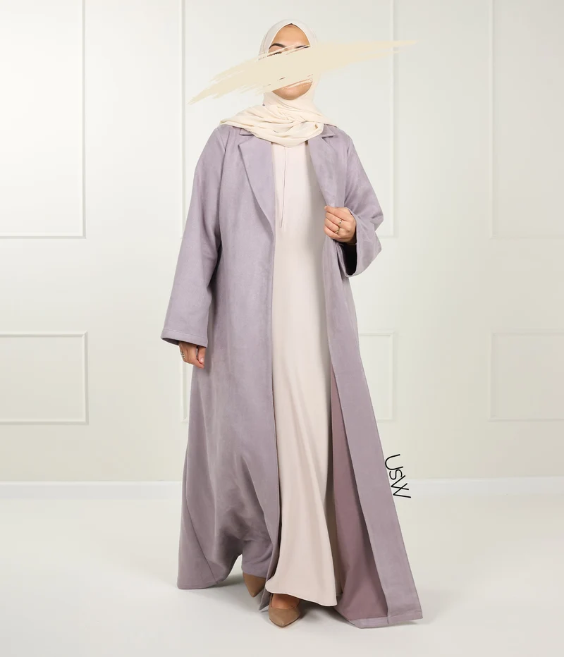 Langer Kimono-Blazer aus Wildleder – Sanftes Flieder