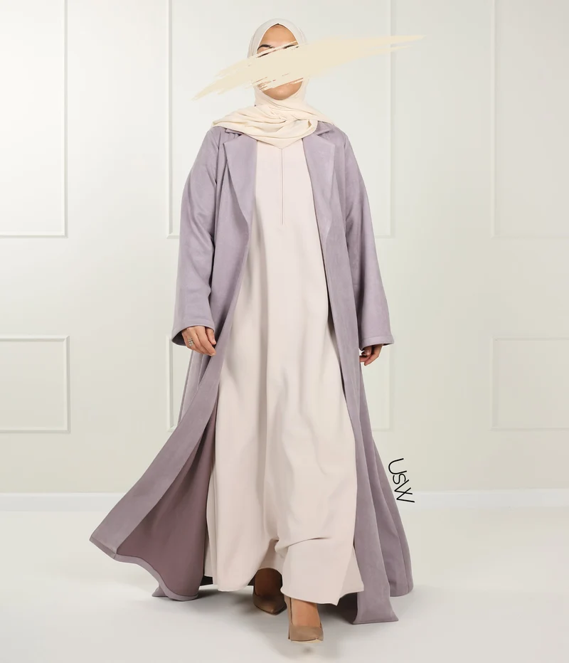 Langer Kimono-Blazer aus Wildleder – Sanftes Flieder