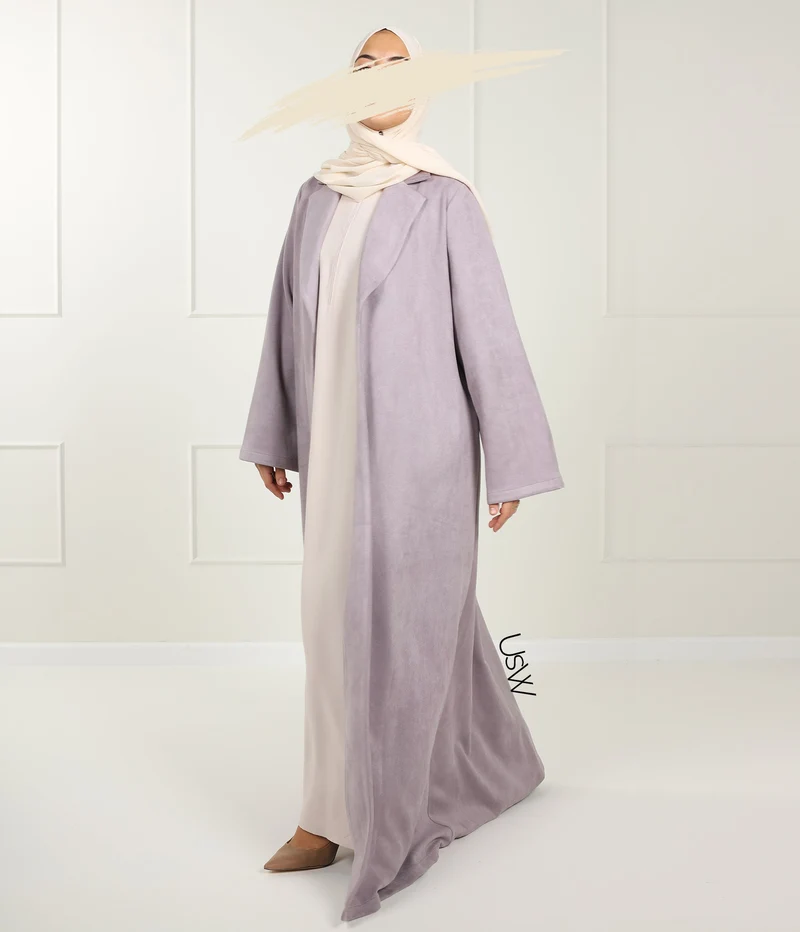 Langer Kimono-Blazer aus Wildleder – Sanftes Flieder