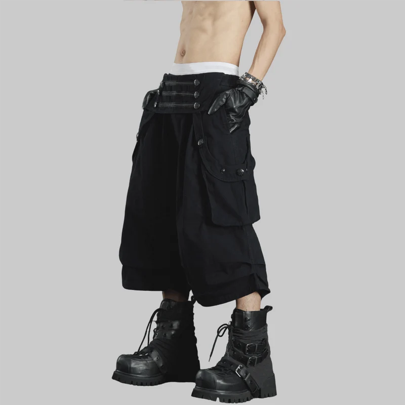 Grunge-Cargo-Caprihose für Damen mit hohem Bund und Knöpfen