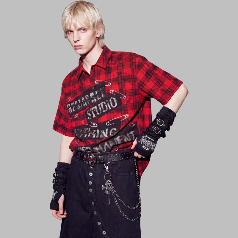Unisex Grunge Karohemd mit Umlegekragen