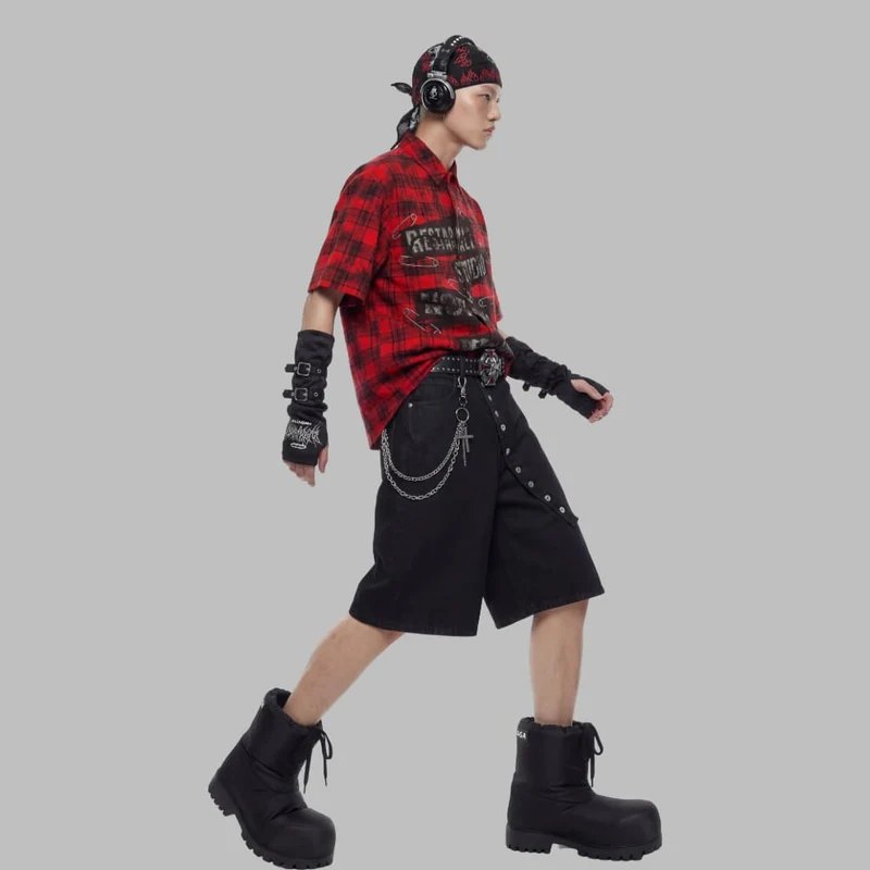 Unisex Grunge Karohemd mit Umlegekragen