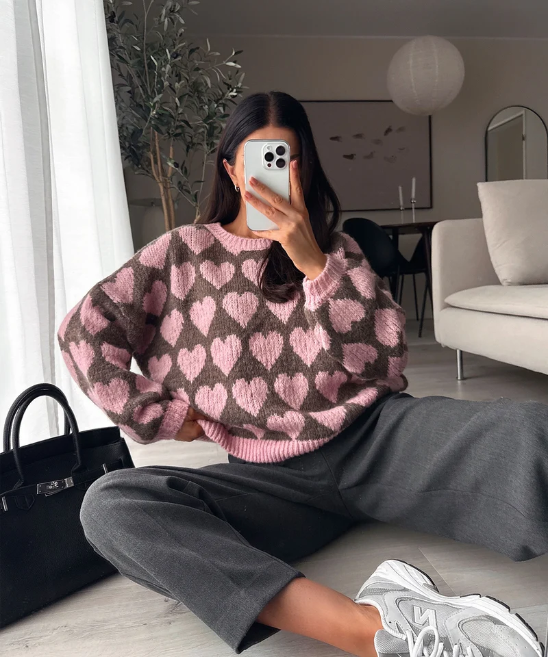 Pullover Mona Herzen Rosa Braun