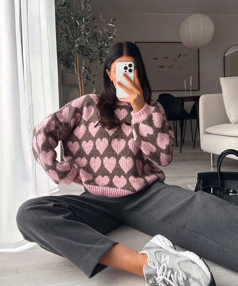 Pullover Mona Herzen Rosa Braun