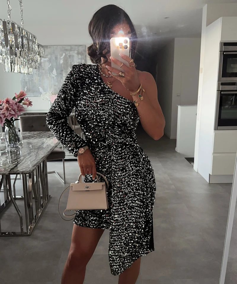 Pailletten Kleid Yana Silber