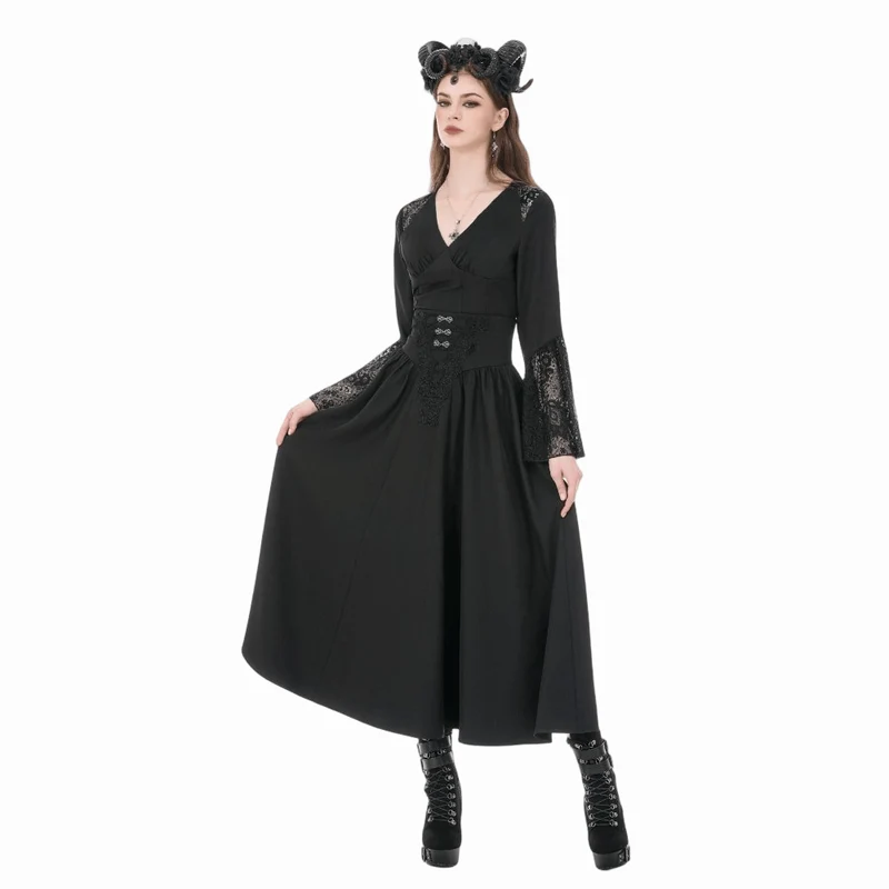 Gothic-bestickter, geraffter Maxirock für Damen