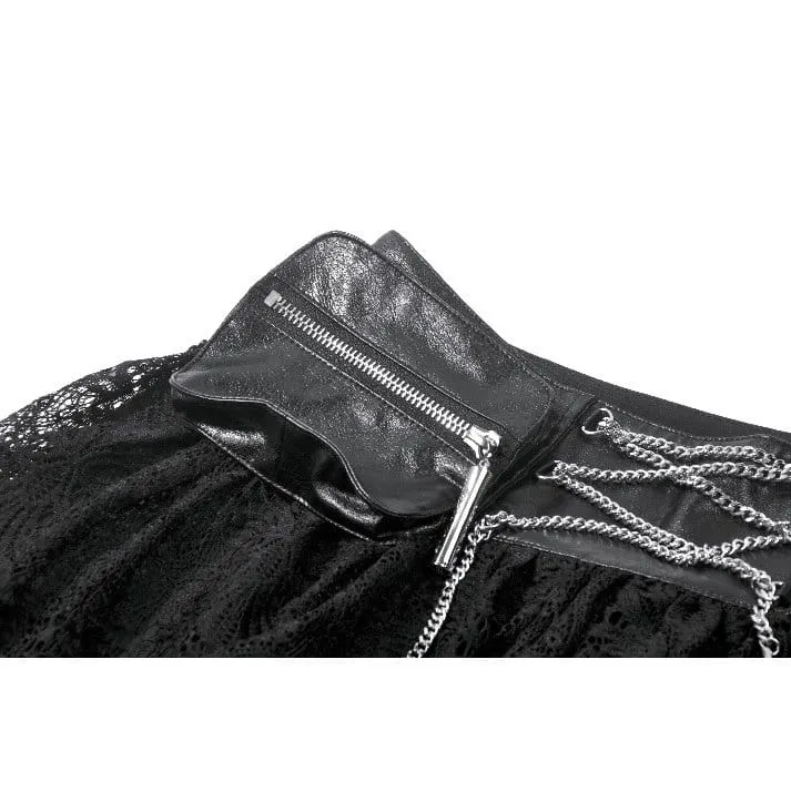 Gothic-Minirock für Damen mit Ösen- und Schnallenriemen sowie Kettenverzierung