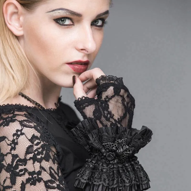 Frauen Goth Lace Fingerless Handschuhe