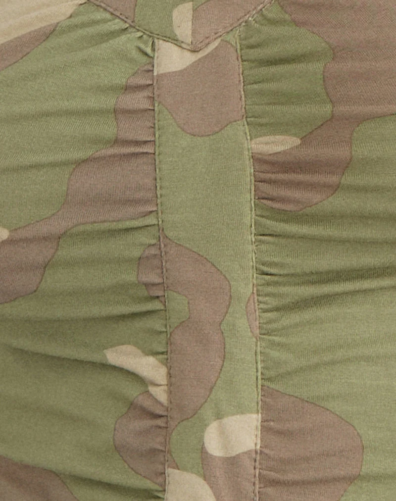 Atheia-Oberteil mit gerafftem V-Ausschnitt in Blurry Camo Khaki