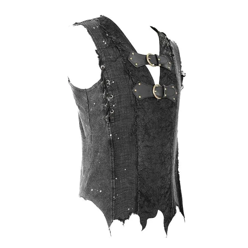 Herren Goth Festival V-Ausschnitt Weste mit gerippten Schnallenriemen