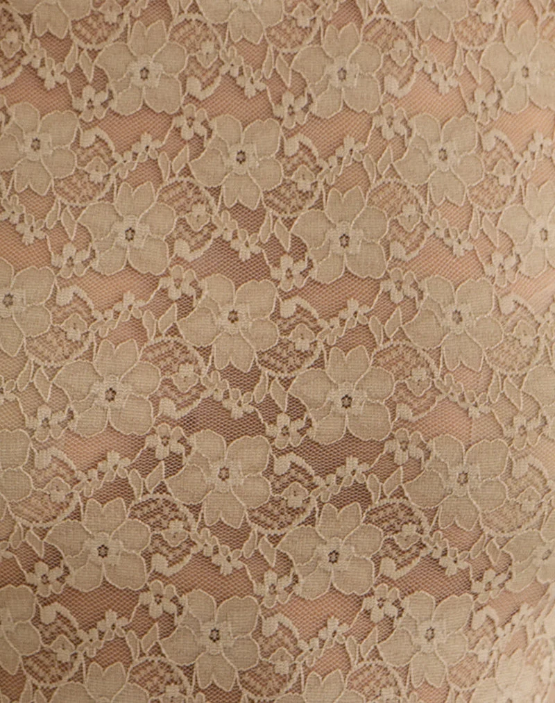Jiwon-Top mit Schlüssellochausschnitt aus Spitze in Khaki