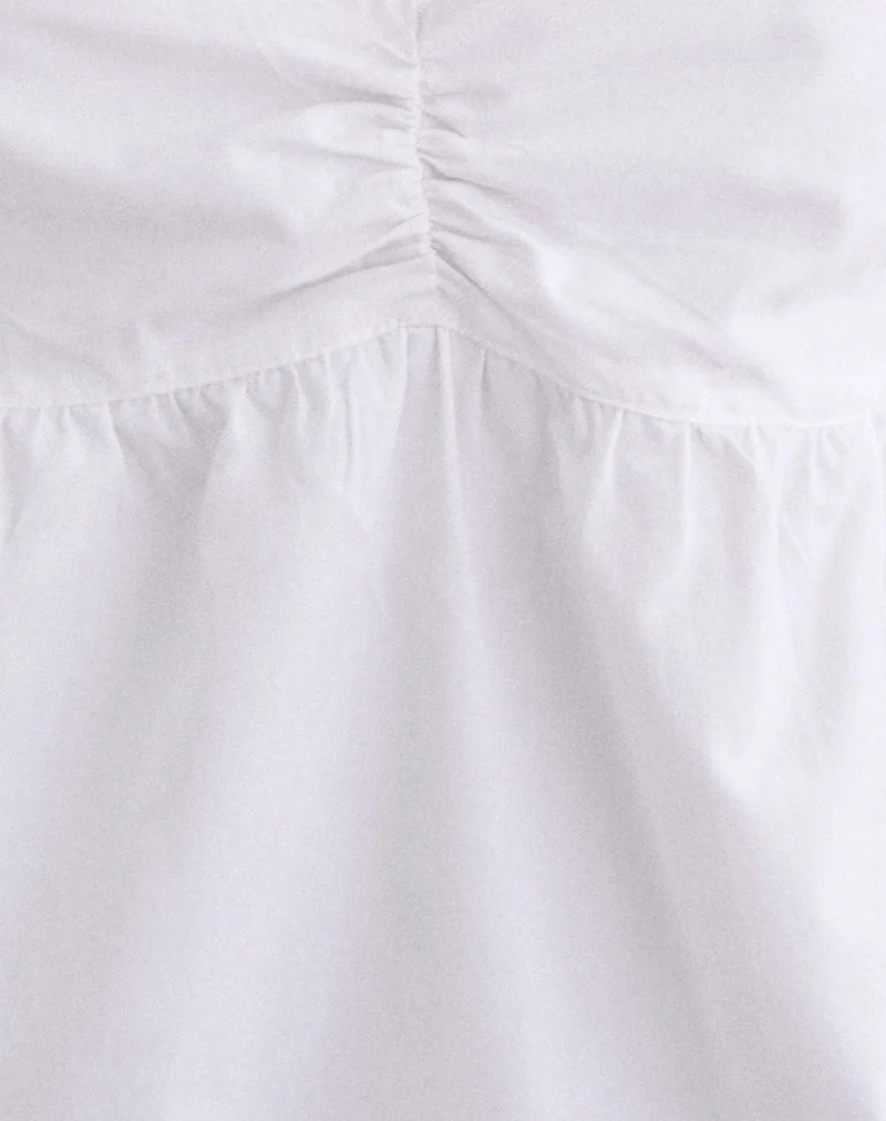Caixia-Bluse mit V-Ausschnitt aus weißem Popeline