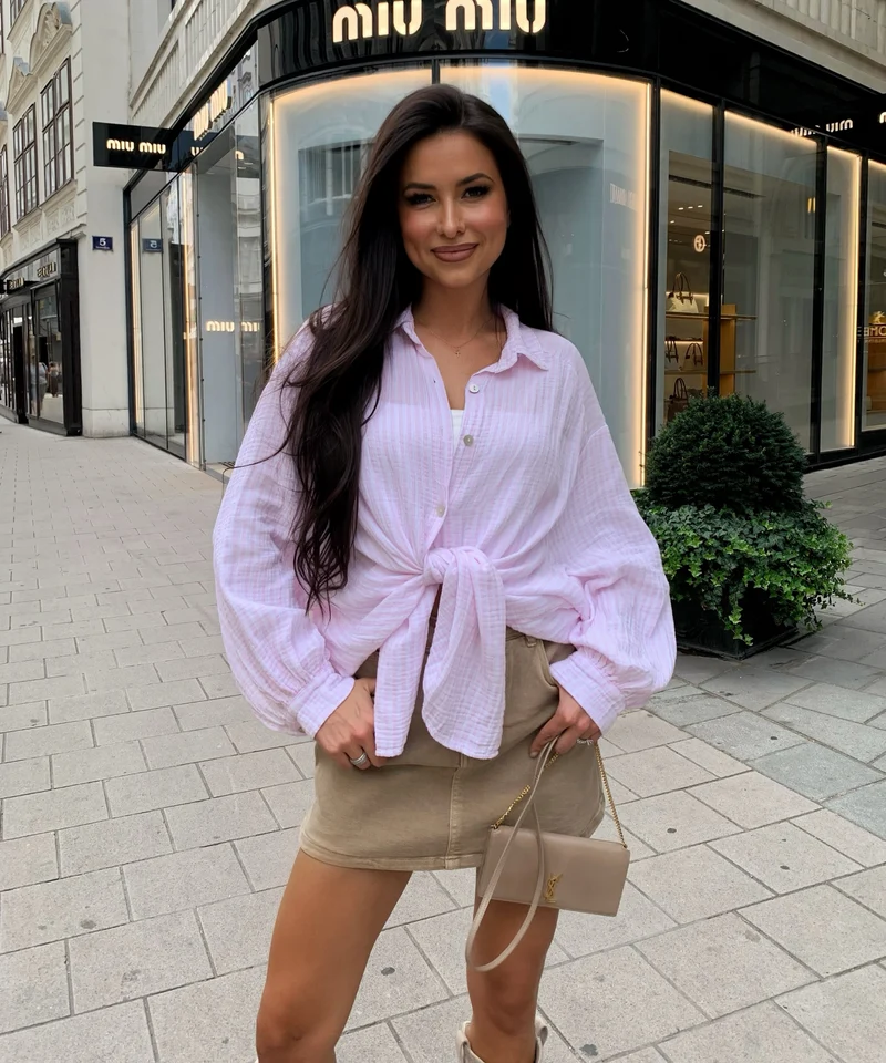 Musselin Bluse Laya Streifen Rosa