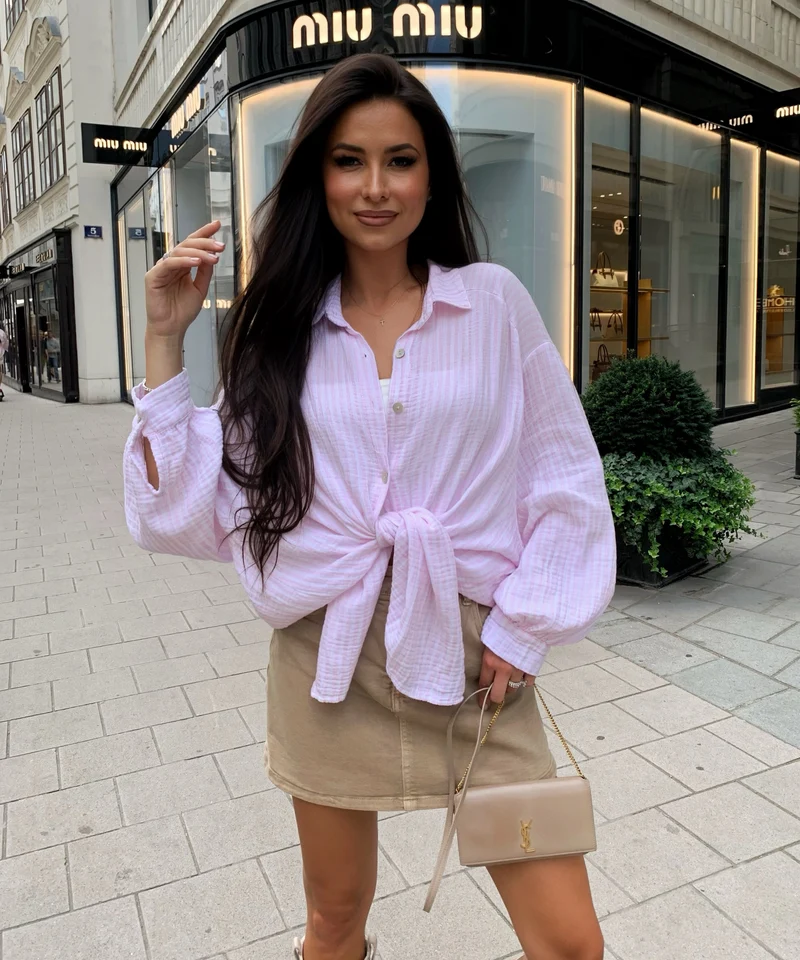 Musselin Bluse Laya Streifen Rosa