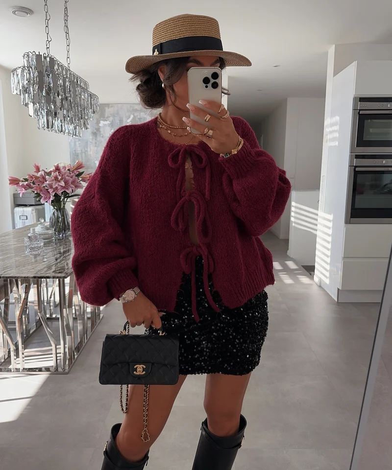 Cardigan Schleife Fia Weinrot