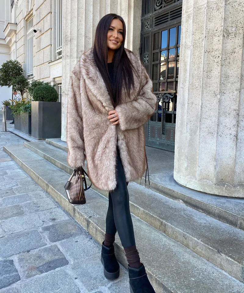 Kunstfell Jacke Linn Beige
