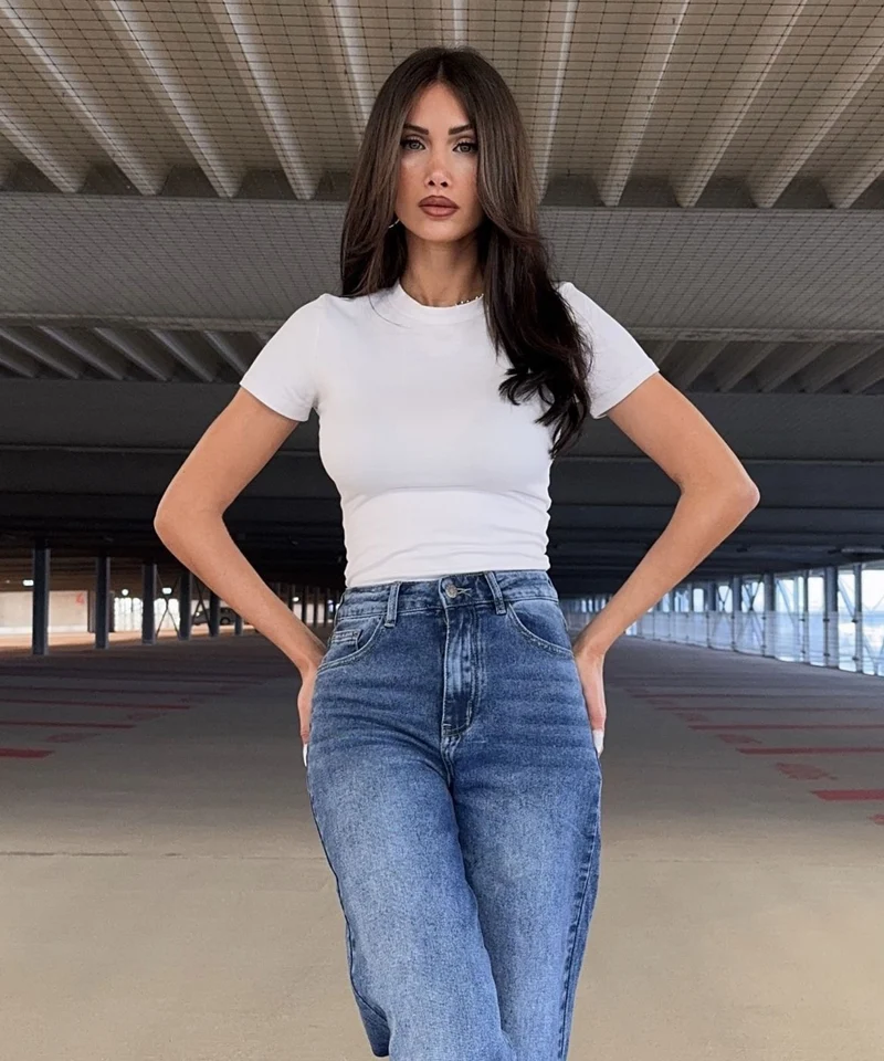Stretch Wide Leg Jeans Lillia Blau